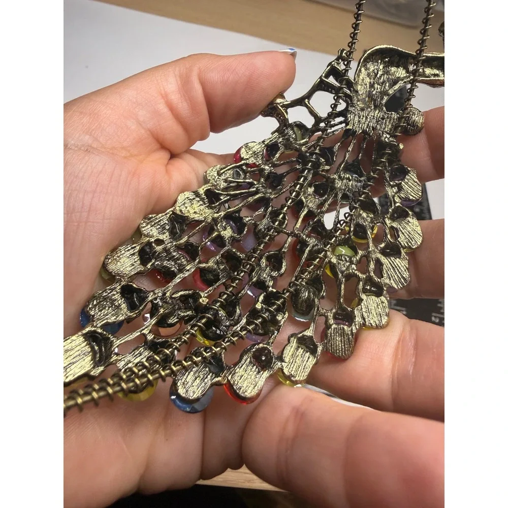 Antique Gold Peacock Headband Multi Color Rhinestone Jewel Statement Hair Piece
